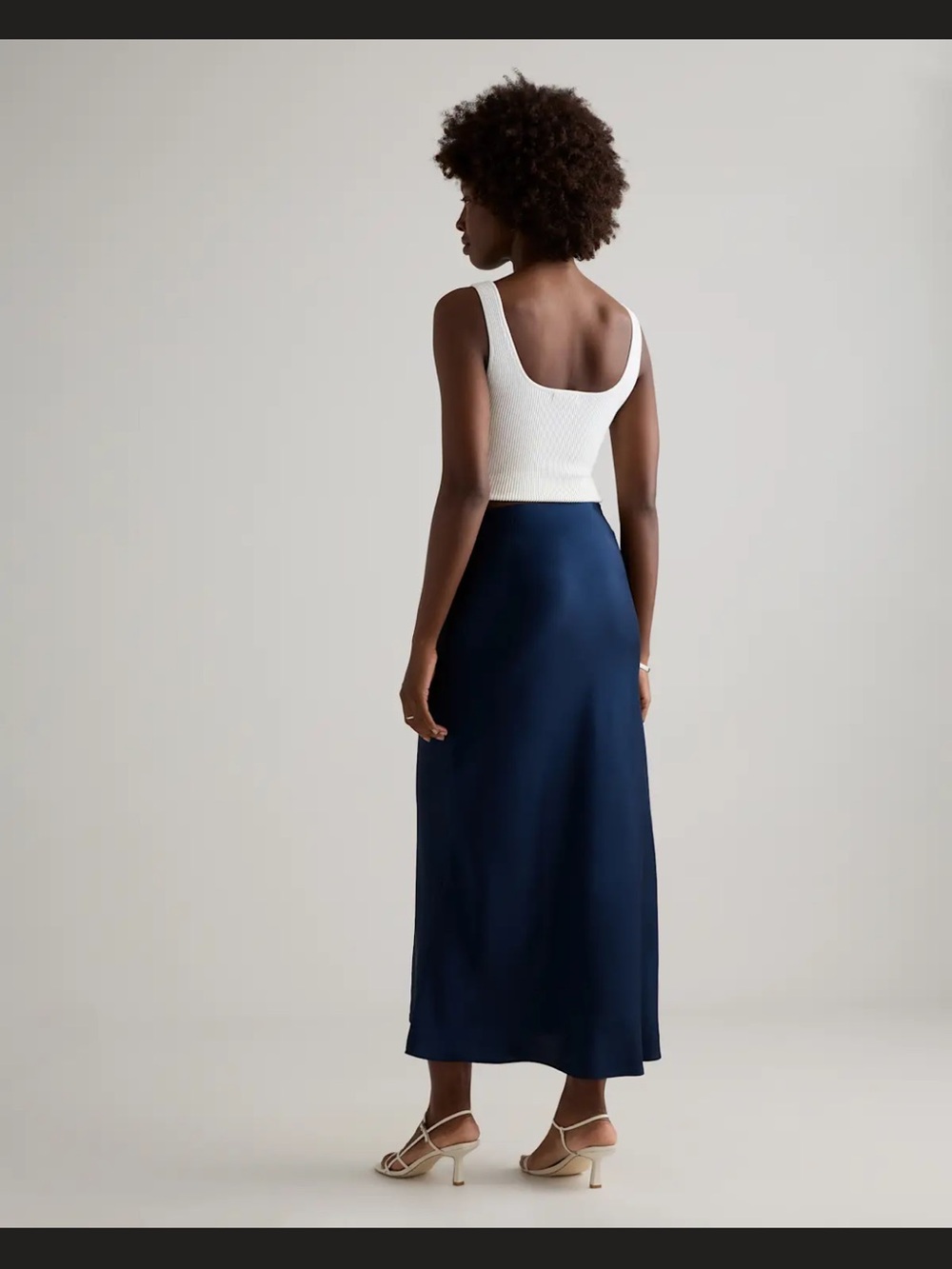 Quince Navy Satin Maxi Skirt - Picture 3 of 9